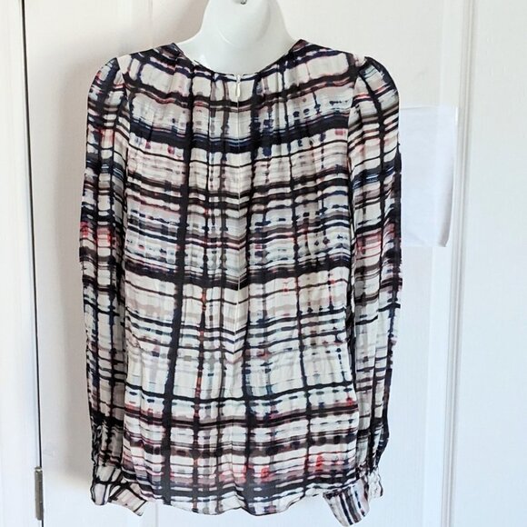 Parker Silk abstract pattern jabea ruffle collar blouse size XS @Z - Picture 2 of 10